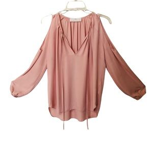 Amanda Uprichard Cold Shoulder Long Sleeve Tie Front Blouse Pastel Pink S